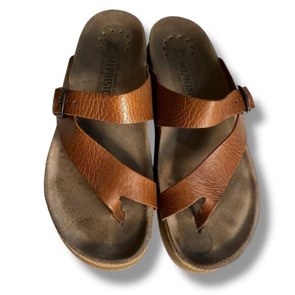 MEPHISTO Helen Womens Toe Loop Sandals US 7 Euro 37 Desert Tan Brown Leather - Picture 11 of 13